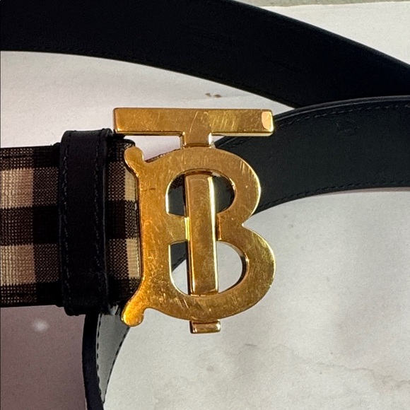 Used Burberry Checkered Belt with Gold Buckle mens Medium - Picture 3 of 7